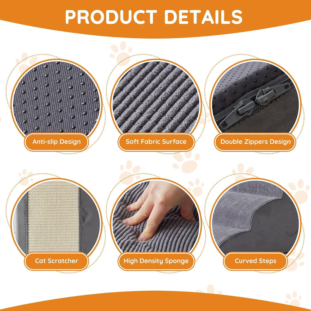 Dog Stairs for Small Dogs 11.8" H, Dog Ramp for Bed, 2-Step, Grey