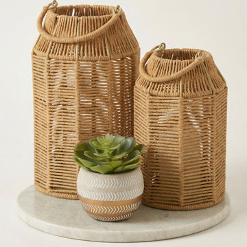 Natural Jute Boho Lanterns - Handcrafted Farmhouse Coffee Table Decor