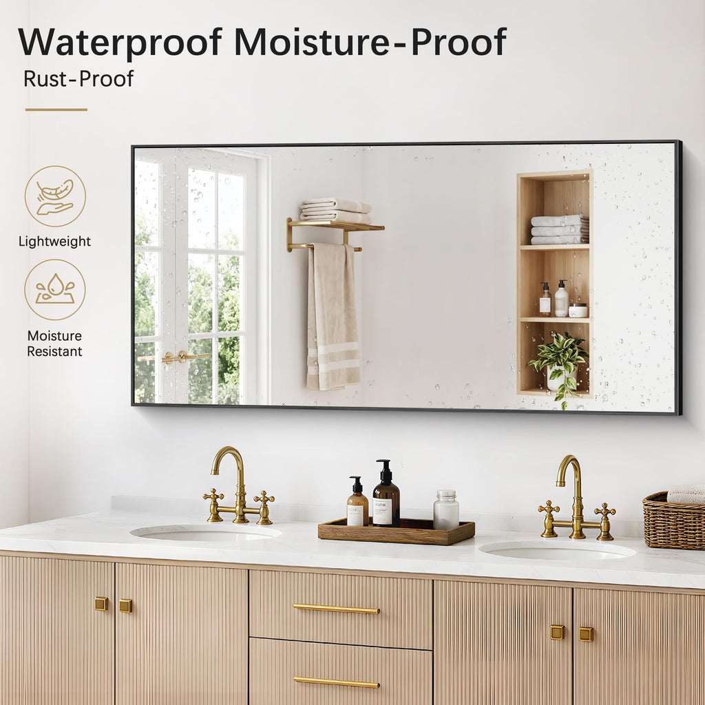 Black Bathroom Mirror for Wall, 30x60 Inch Rectangle Mirrors with Metal Frame, Modern Vanity Wall Mirror Decor Hangs