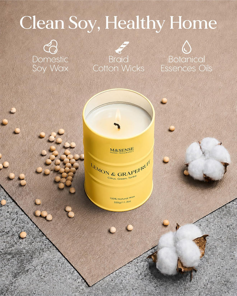Fall Lemon Soy Candles, Fresh Grapefruit Peel Scented 11.3oz