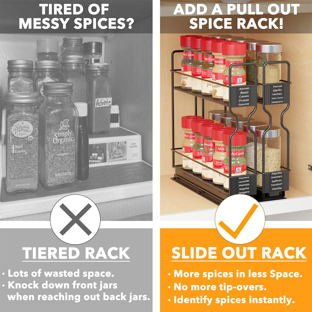 Pull Out Spice Rack Organizer for Cabinet, Heavy Duty Slide Out Seasoning Kitchen Organizer, Cabinet Organizer