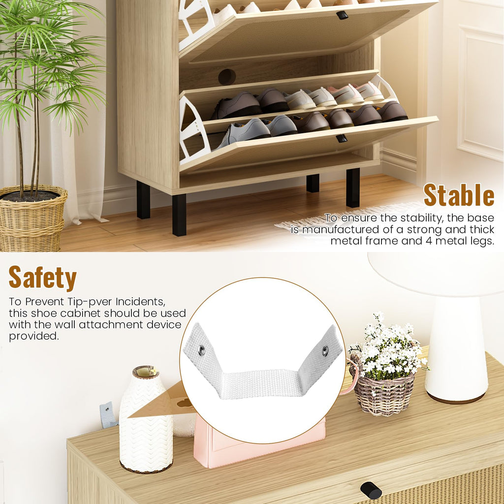 Shoe Storage Cabinet, Shoe Rack Cabinet with Flip Drawers, Narrow Shoe Rack for Small Apartment, Freestanding