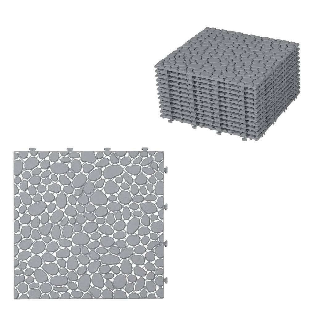 12 Pcs Deck Tiles, Pebble Pattern Plastic Interlocking Deck Tiles, 12" x 12" Patio Flooring Outdoor Waterproof All