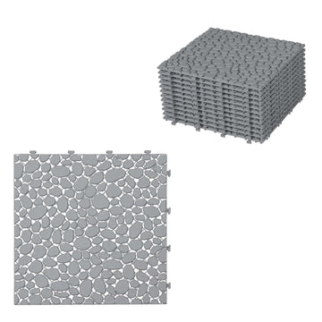 12 Pcs Deck Tiles, Pebble Pattern Plastic Interlocking Deck Tiles, 12" x 12" Patio Flooring Outdoor Waterproof All