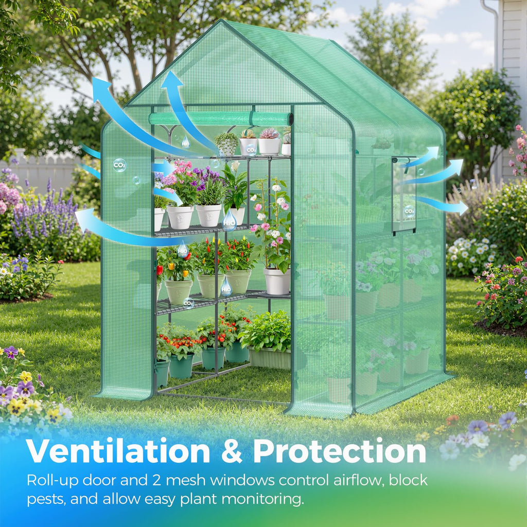Greenhouse for Outdoors with Screen Windows, Upgraded 4 Tiers 11 Shelves Walk-in Greenhouses with Durable PE Cover