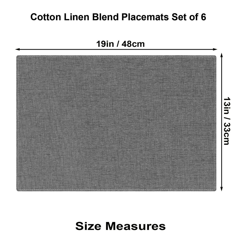 Cloth Placemats Set of 6, Cotton Linen Blend Place Mats, Charcoal Gray