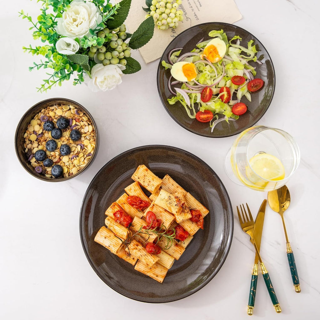 Ceramic Dinnerware Sets for 6,Stoneware Plates and Bowls Sets,Handmade Reactive Glaze Dishes Set,Chip Resistant and