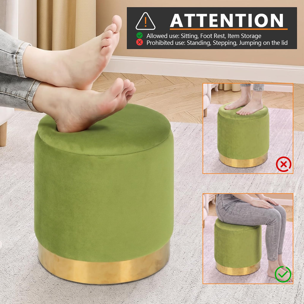 Round Ottoman with Storage Set of 2, Vanity Foot Stool with Storage, Nesting Upholstered Small Ottoman Foot Rest with