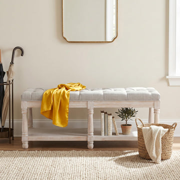 Shoe Rack Bench Storage Vintage Bedroom Padded Bench Seat End of Bed, Fabric Tufted Farmhouse French Entryway Bench