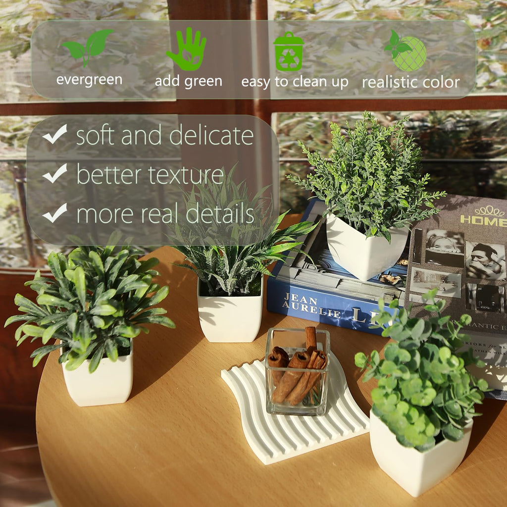 4 Pack Fake Plants in White Pot Small Artificial Eucalyptus