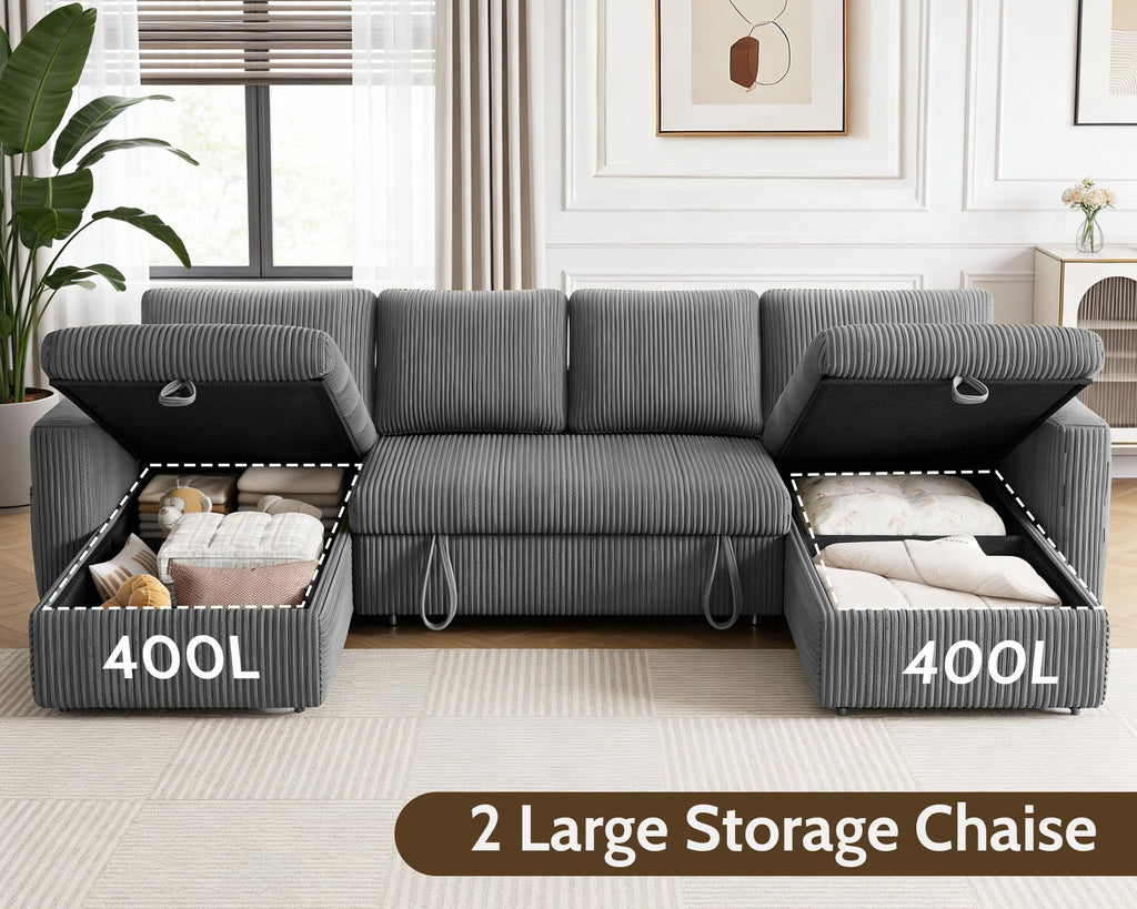 106" U Shaped Sectional Sleeper Sofa Bed with Pull Out Bed, Sectional Sleeper Couch Pull Out Couch with Reclining