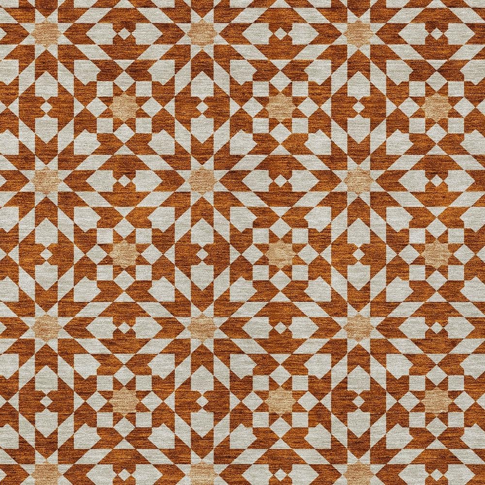 3' X 5' Orange Beige and Copper Floral Medallion Washable Indoor Outdoor Area Rug