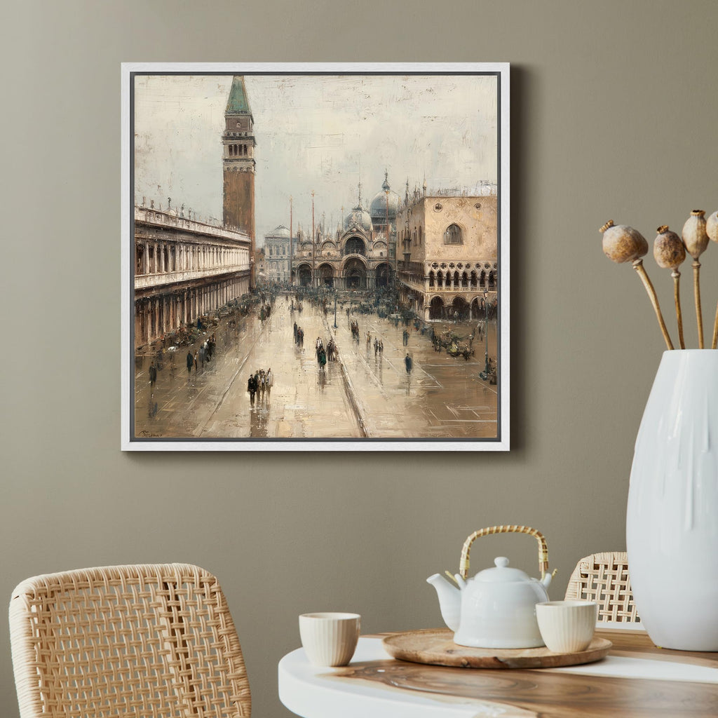 Framed Canvas Print Wall Classic European Cityscape Architecture Illustrations Modern Relax/Calm Warm - 24"x24" WHITE