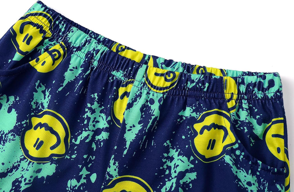 Boys Trendy Print Short Sleeve, Tank Top & Shorts Pajamas