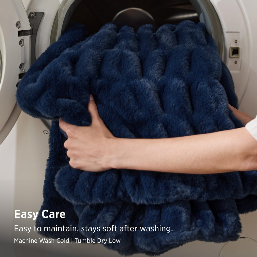 Soft Double-Sided Faux Fur Throw XL Blanket, Navy Blue, 50"x70"