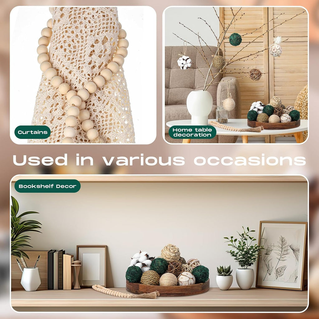 3.15 and 1.97 Inch Decorative Balls, 20.9 Inch Garland Wood Beads Rattan Wicker Balls with Spheres Orbs Filler - Set of 25