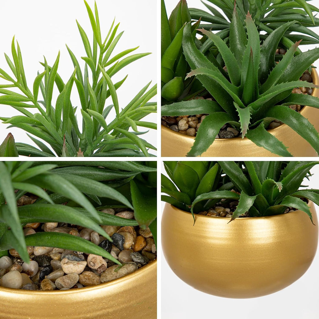 Fake Succulents in Gold Metal Pot, Artificial Succulent Plants Arrangement Decor, Small Faux Potted Plants Tabletop