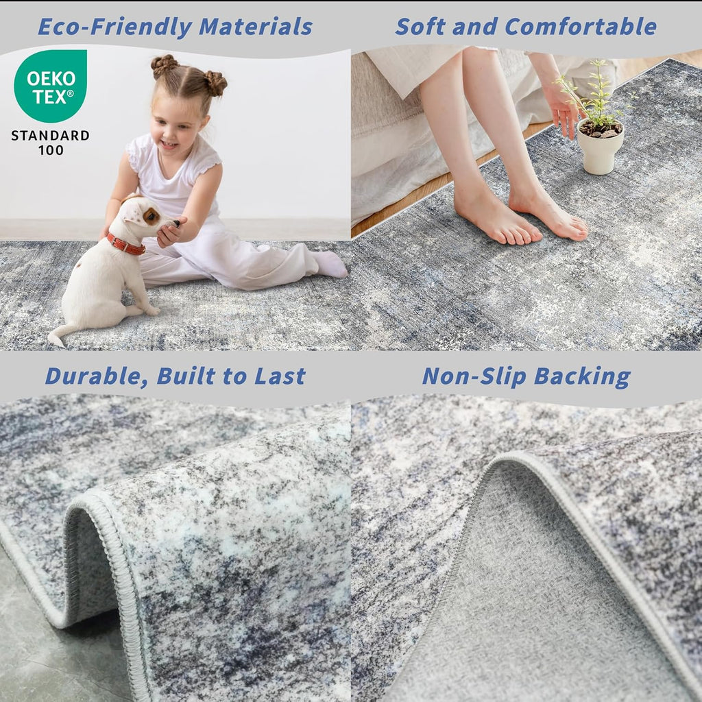 2x10 ft Washable Hallway Runner Rug - Non-Slip Stain-Resistant Low-Pile Long Carpet Runner for Kitch