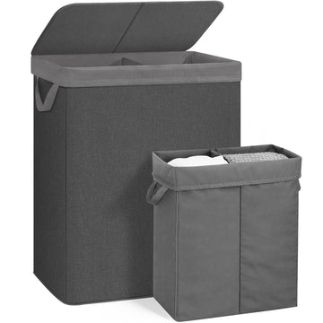 Double Laundry Hamper with Lid, Tall Metal Laundry Baskets