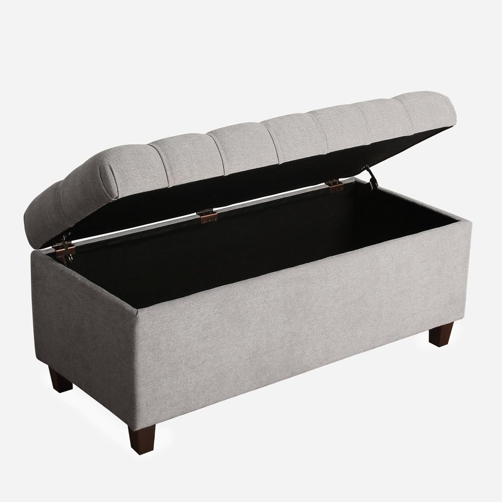 Home Decor | Tufted Ainsley Button Storage Ottoman Bench with Hinged Lid | Ottoman Bench with Storage , Grey