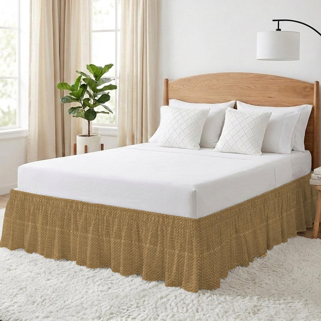 Farmhouse Bed Skirt 16 Inch Drop, Adjustable Elastic Bedskirt Dust Ruffle for Bed, Country Chic