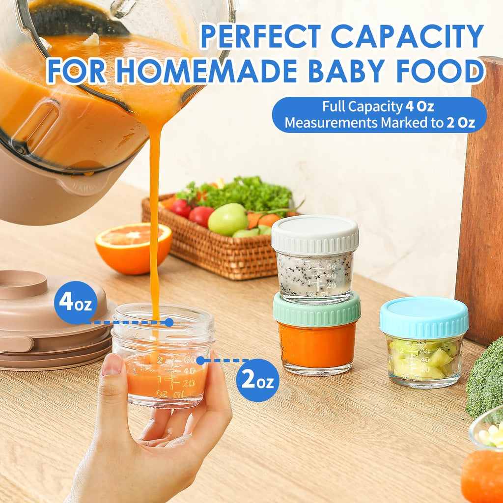 6 pcs Baby Food Storage Containers 4 Oz Small Glass Jars with Lids