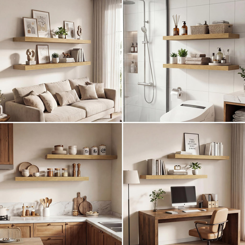 16 Inches Floating Shelves for Wall, 9.3" Deep Long Floating Shelves Set of 2, Large Display & Storage Shelf, Wall