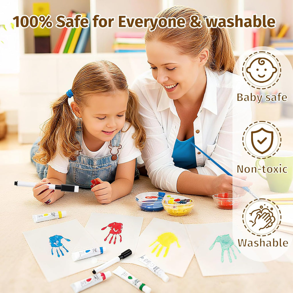 360 Rotating Family Handprint Kit, DIY Craft Keepsake Wooden Frame, Baby Footprint Kit, 5 Paint Colors Included