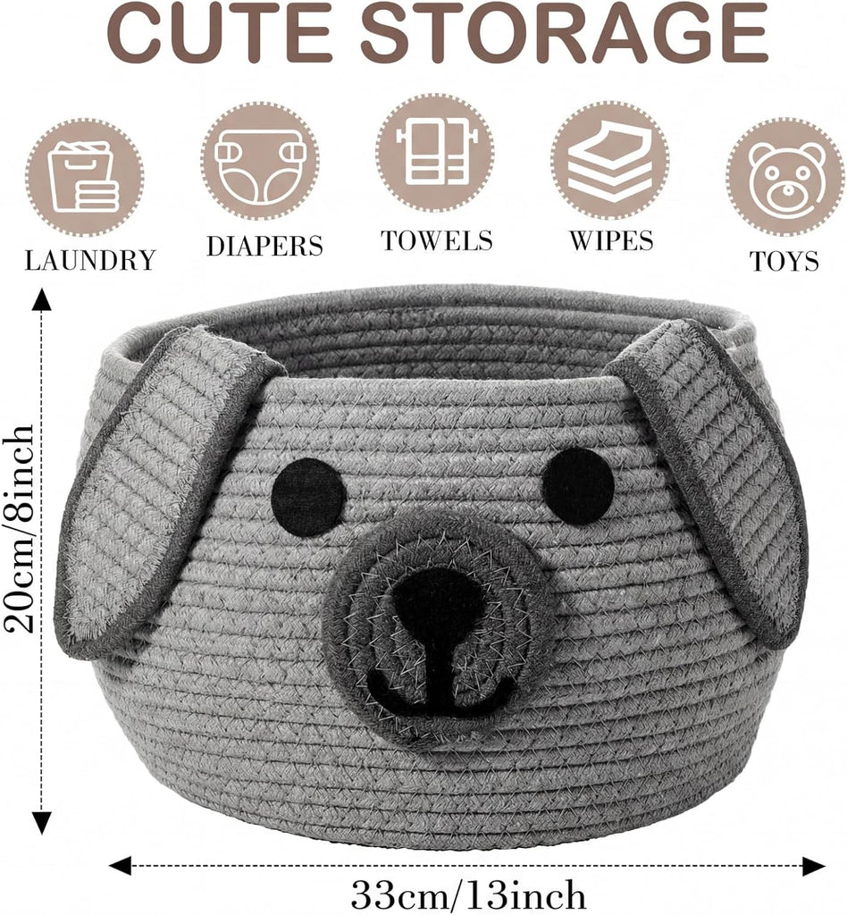 Woven Dog Basket with Handle Toy Storage, Gray, 13 x 8 Inch