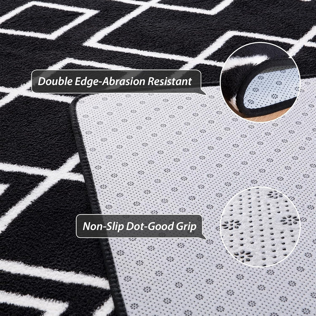 Soft Area Rug, Moroccan Rugs, Geometric Non-Slip Carpet with Memory Foam for Boys Girls's Bedside Office Dorm