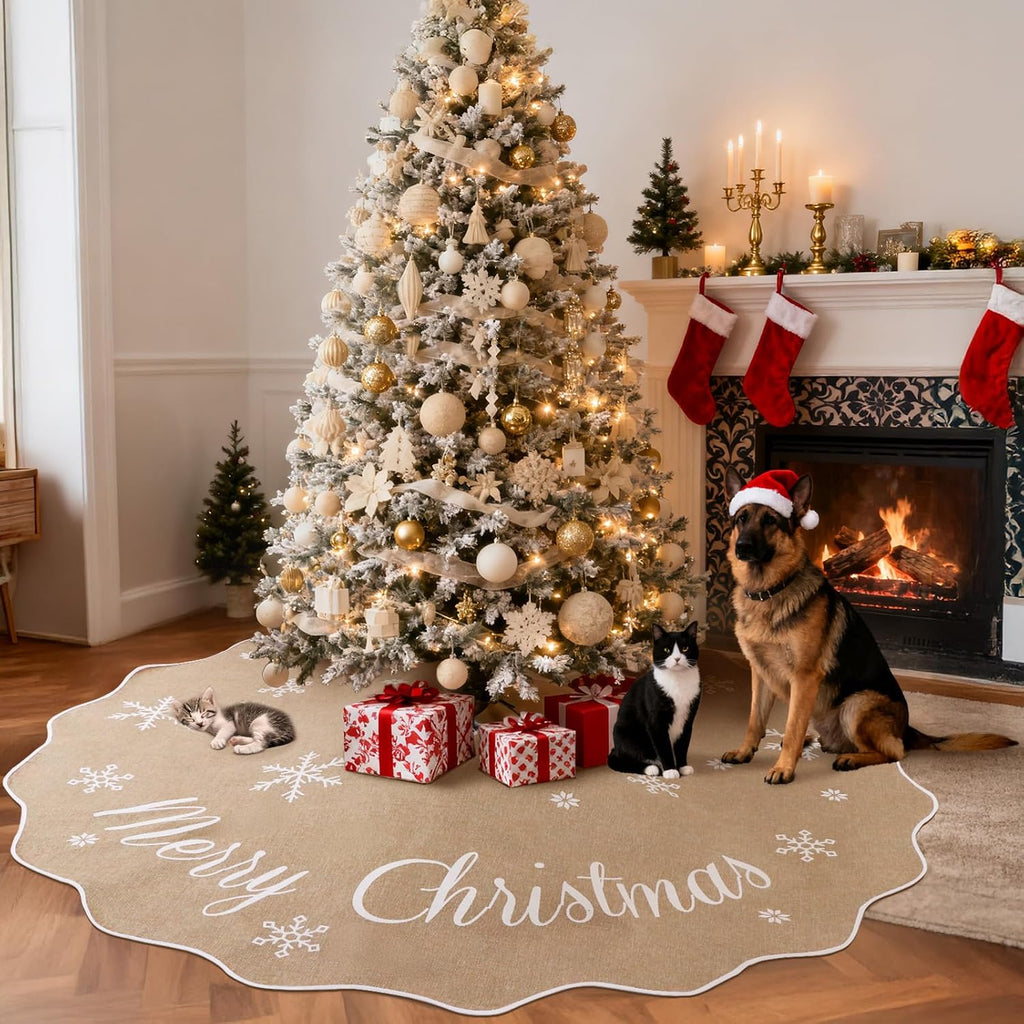72 Inch Christmas Tree Skirt, Buffalo Plaid Tree Skirt for 7.5 ft Tree to 12ft Tree, Double Sided Burlap Tree Skirt
