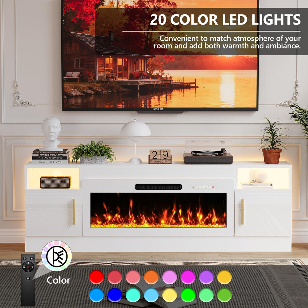 With 40'' Electric Fireplace, 70'' TV Media Entertainment Center with Fireplace Up to 80 inch, Modern LED TV Console