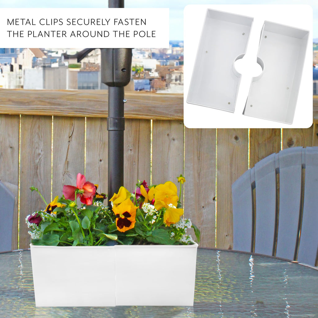 Umbrella Planter Table (White Square), w/Umbrella Hole, Enamelware Rectangular Planter Pots