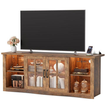 Farmhouse TV Stand with Glass Doors for 65 Inch TV(Rustic Brown)