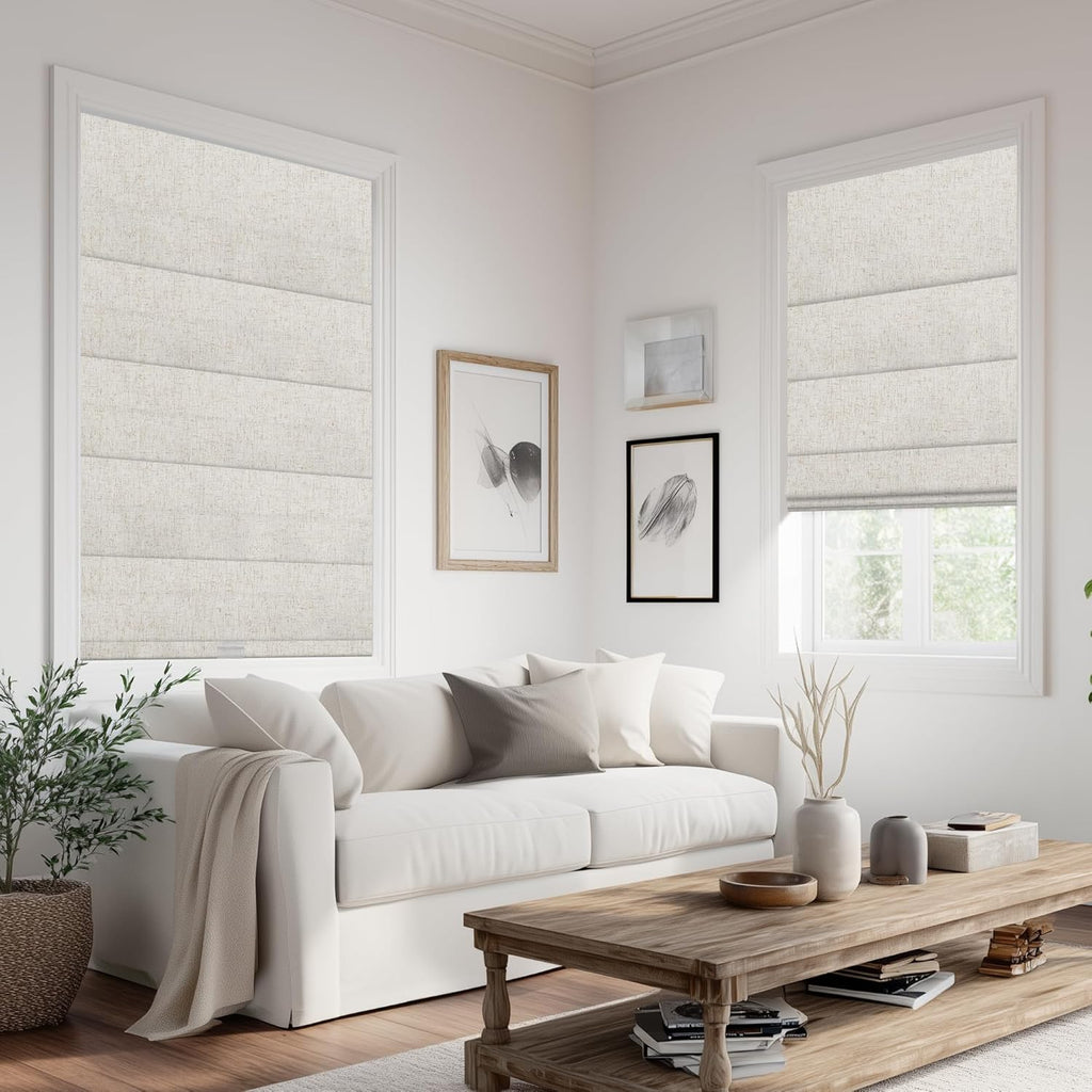 No Drill Blackout Roman Shades for Indoor Windows,Cordless Roman Blinds,Linen No Tools Window Shades,Easy to Install