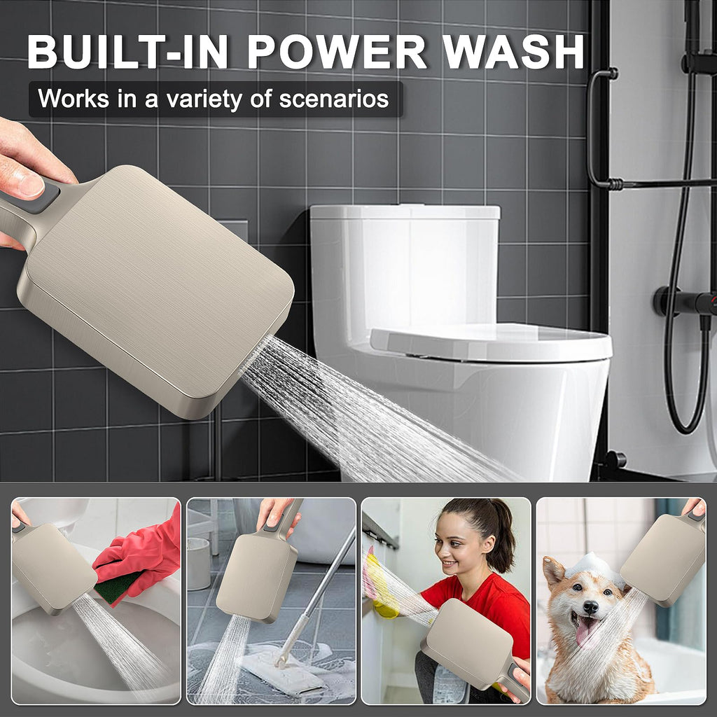 Thermostatic Shower System with Adjustable Water Flow Push Button Diverter, Square Dual Shower Heads Faucet Set with