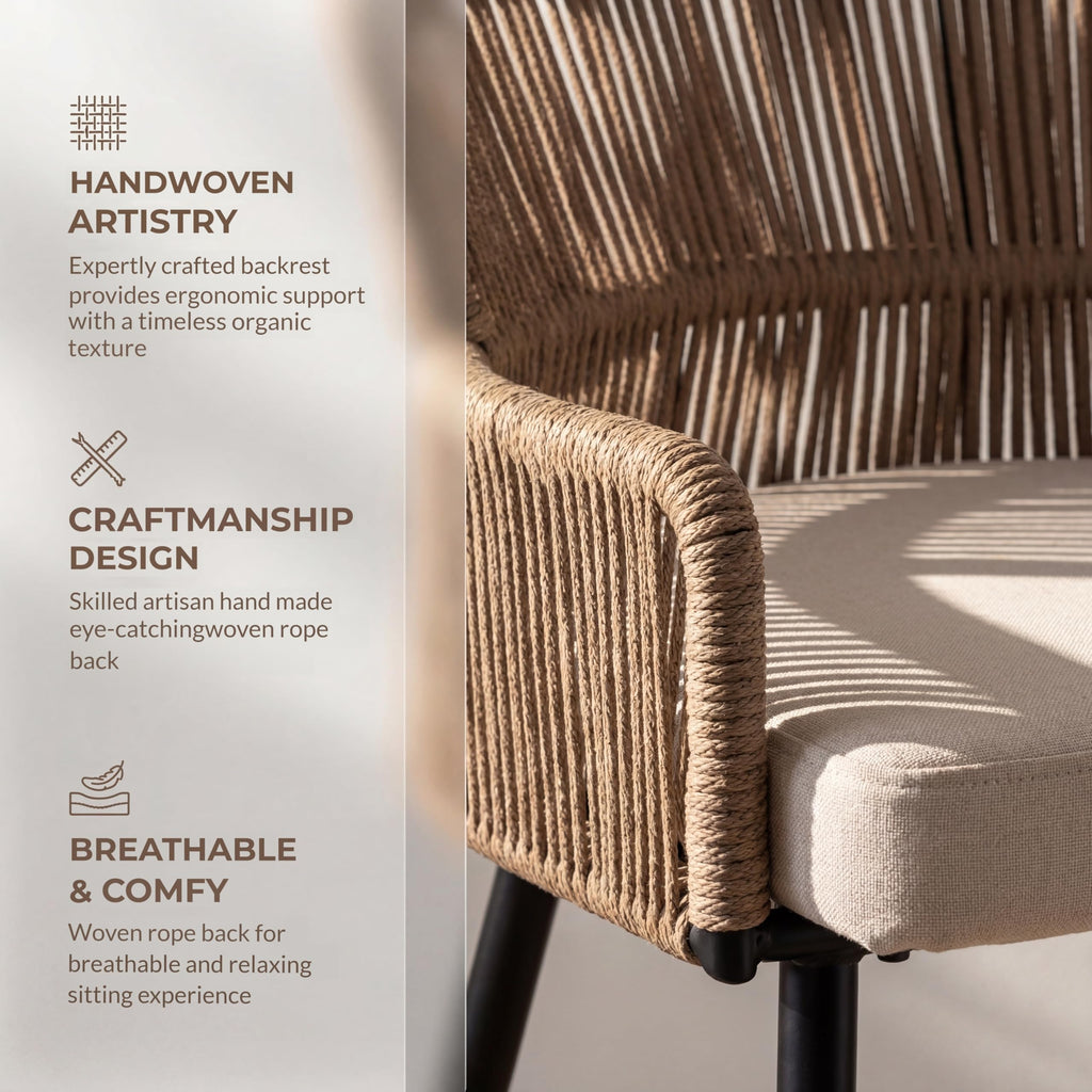 Farmhouse Woven Bar Stool, 26 Inch Linen Upholstered Rattan Barstool with Curved Backs, Modern Cane Counter Height