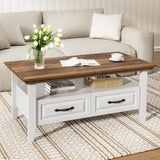 Amada Coffee Table, 39.4" Small Coffee Table with Storage, Open Display Shelf and Hidden Drawers