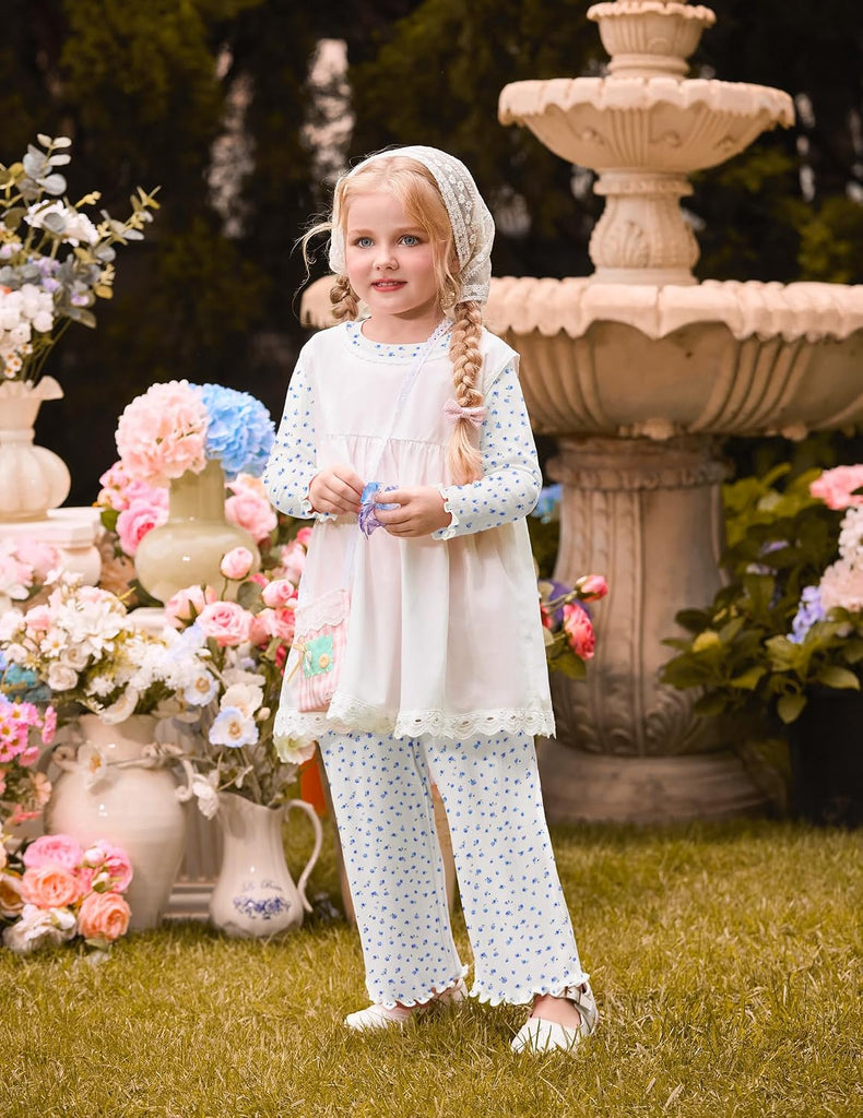 Toddler Girl Clothes Fall Outfit Ribbed Lettuce Trim Tops Pant Set
