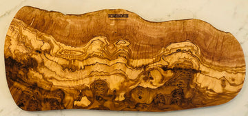 22" Rustic Handmade Bark Edge Olive Wood Charcuterie Board- For Cutting, Chopping, Serving Cheese, Meat, Fruit.