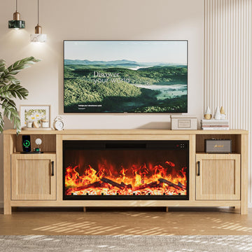 71" Fluted Fireplace TV Stand with 38" Electric Fireplace for Television up to 80", Entertainment Center, Media