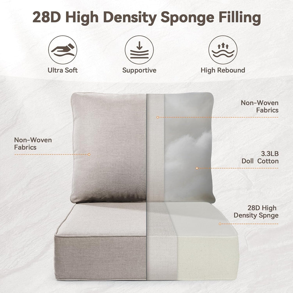 6" Thick Outdoor Cushions 22x24x6, 3-Set Deep Seat Patio Cushions with Removable Cover, Waterproof & Fade Resistant