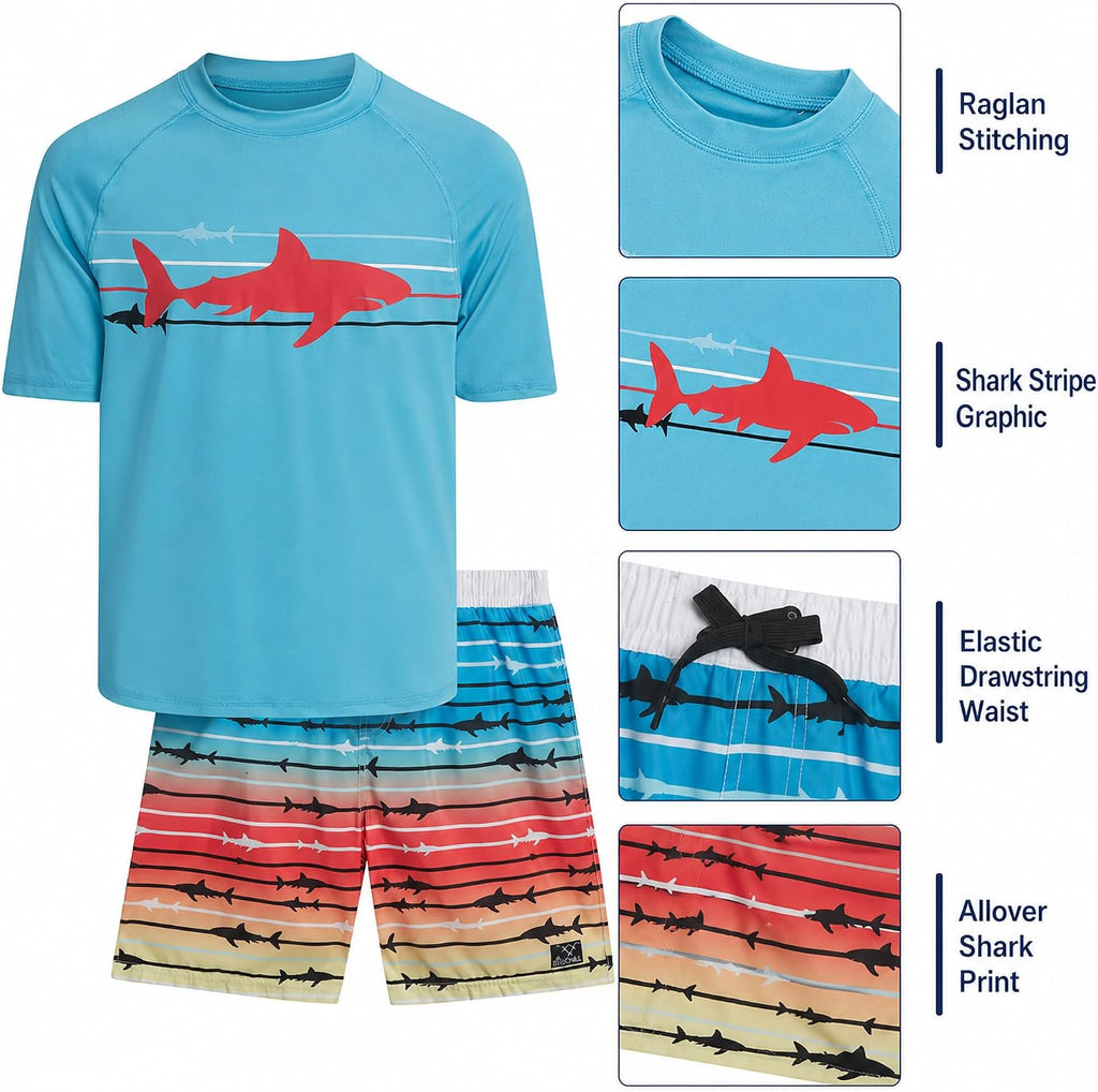 Boys Piece UPF 50 Short Sleeve Rash Guard & Swim Trunks