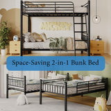 Bunk Bed Twin Over Twin, Metal Bed Frame, Twin Bunk Bed with Stairs and Safety Guardrail, No Box Spring Needed