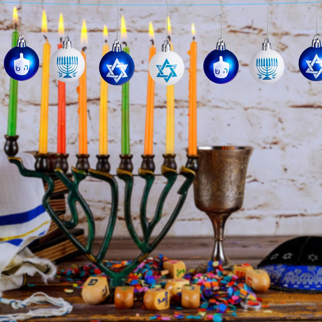 Hanukkah Hanging Ball Ornaments, Hanukkah Christmas Tree Decoration - Set of 24