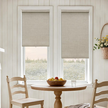 100% Blackout Roller Shades for Windows Cordless Linen Fabric Roller Blinds Thermal Insulated UV Protection Shades