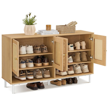Natural Rattan 3-Tier Shoe Cabinet, 24 Pair