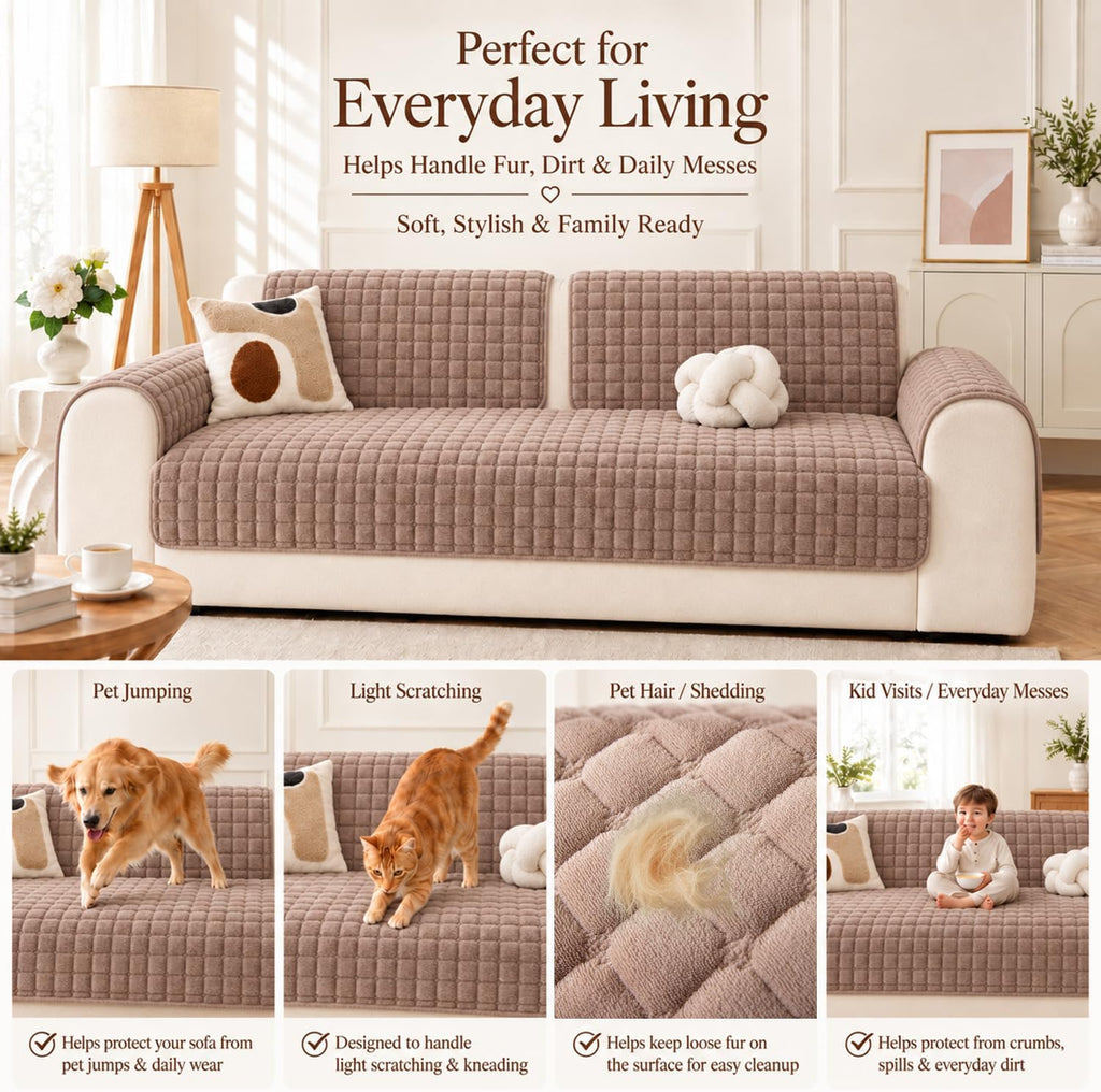 Velvet Sectional Couch Cover, Non-Slip Washable Pet Protector