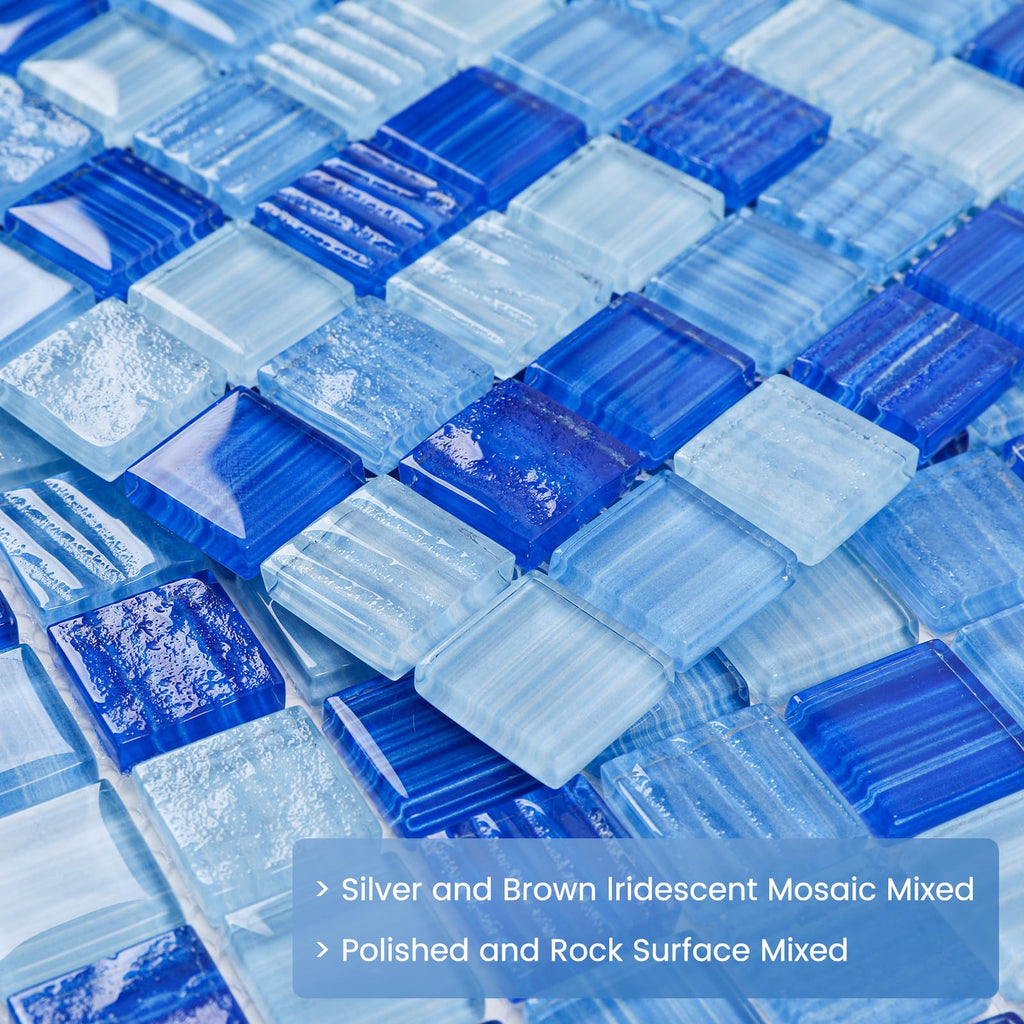 Glass Pool Tile Mosaic Backsplash Mixed Blue 12 Inch 5-Pack