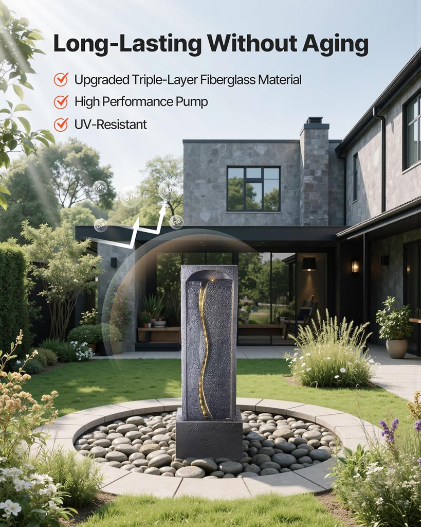 Outdoor Water Fountain, 38.58 in Height Fountain and Waterfall
